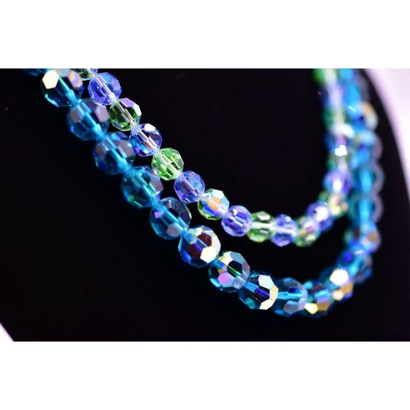 Vintage Crystal Necklace Double Layered Collar Turquoise Blue Green Sparkle BinE - Picture 1 of 12